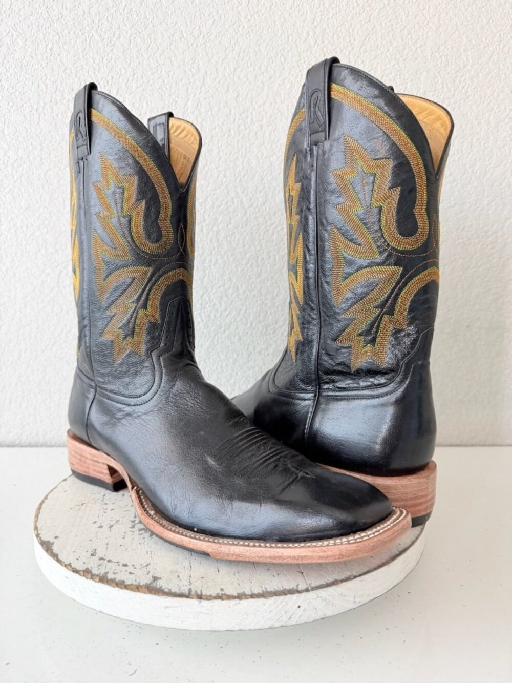 Rod Patrick Mens Cowboy Boots Size 14.5A Black Calf Leather Square Toe Western
